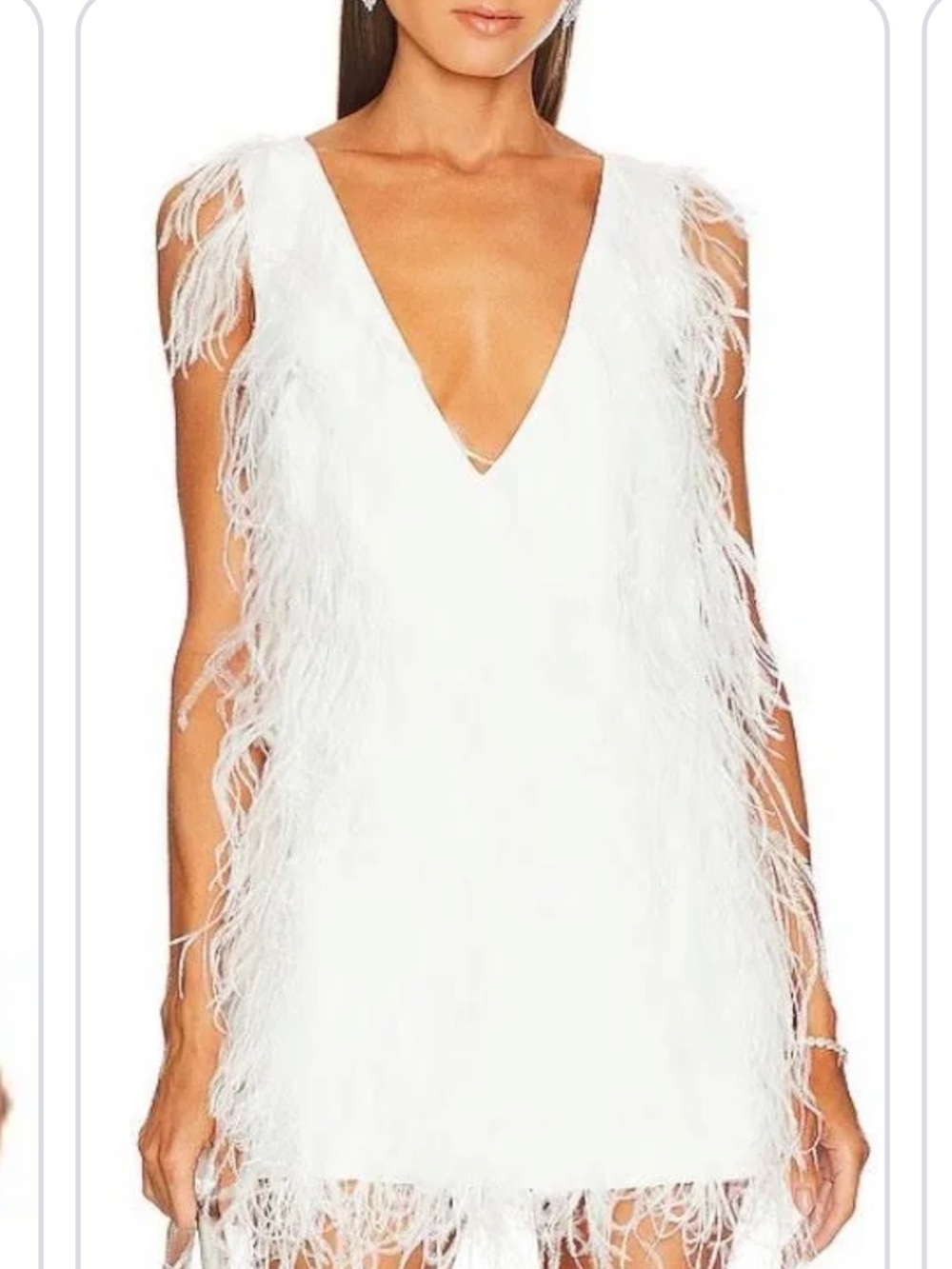 Lamarque White Feather-Trim Mini Dress